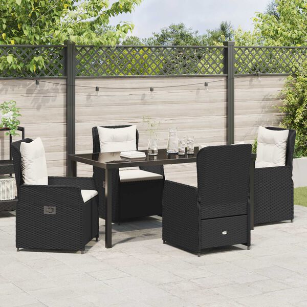 vidaXL Garden Dining Set 5 pcs Black Poly Rattan