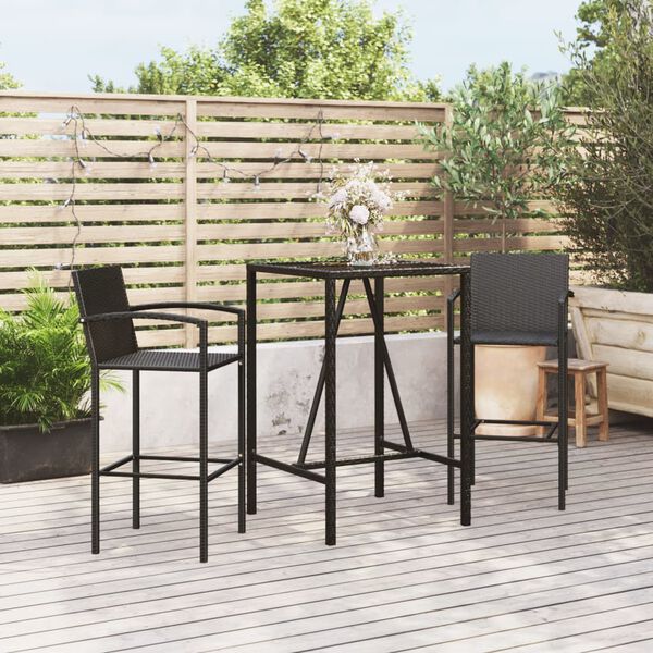 vidaXL 3 Piece Garden Bar Set Black Poly Rattan