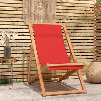 vidaXL Folding Beach Chair Solid Teak Wood Red