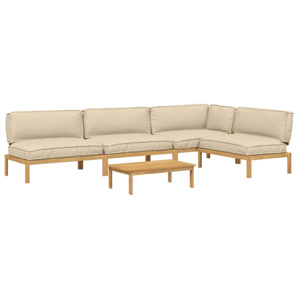 vidaXL Sofa Set with Cushion Plain 5 pcs Beige Solid Acacia Wood