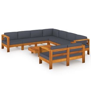 vidaXL 9 Piece Garden Lounge Set with Dark Grey Cushions Acacia Wood