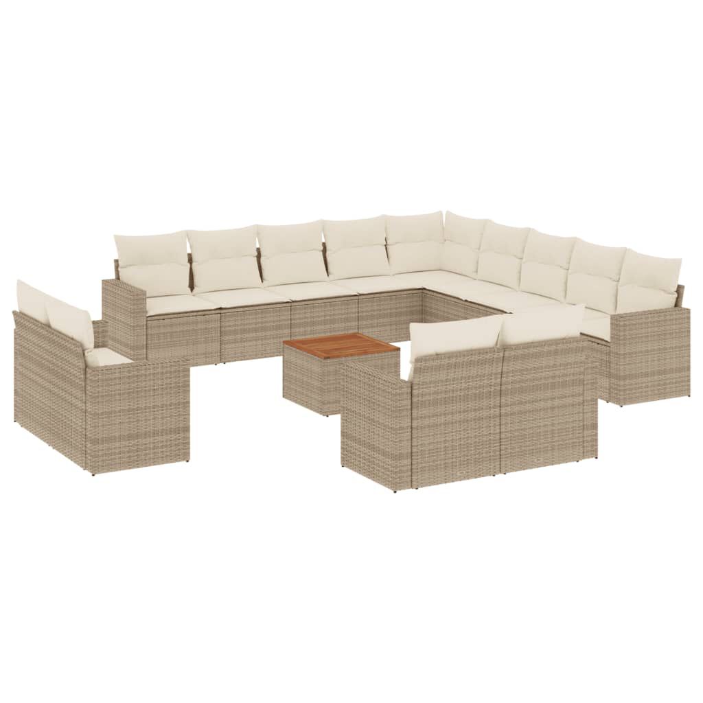 vidaXL 14 Piece Garden Sofa Set with Cushions Beige Poly Rattan
