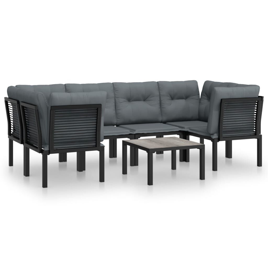 vidaXL 7 Piece Garden Lounge Set Black and Grey Poly Rattan