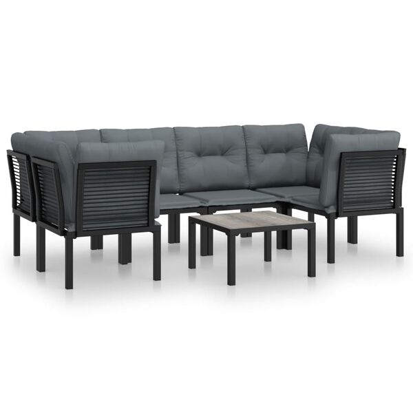 vidaXL 7 Piece Garden Lounge Set Black and Grey Poly Rattan