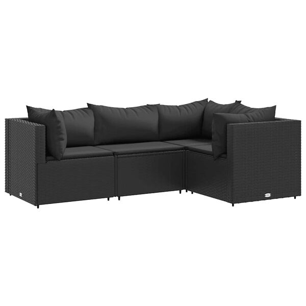 vidaXL 4 Piece Garden Lounge Set with Cushions Black Poly Rattan
