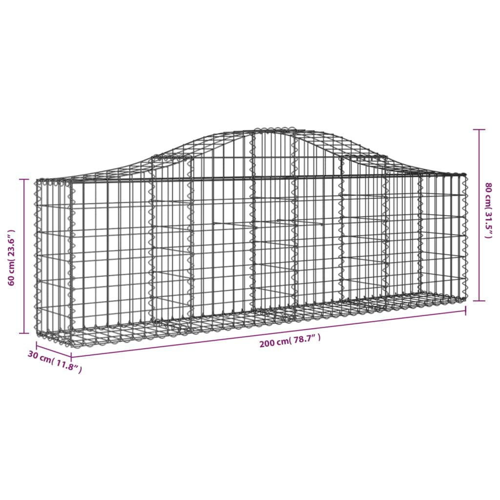 vidaXL Arched Gabion Baskets 7 pcs 200x30x60/80 cm Galvanised Iron