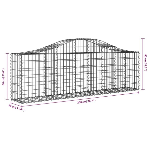 vidaXL Arched Gabion Baskets 7 pcs 200x30x60/80 cm Galvanised Iron