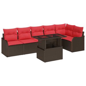 vidaXL Garden Sofa Set with Cushion 7 pcs Brown Poly Rattan