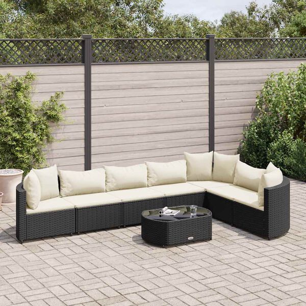 vidaXL 8 Piece Garden Sofa Set with Cushions Black Poly Rattan