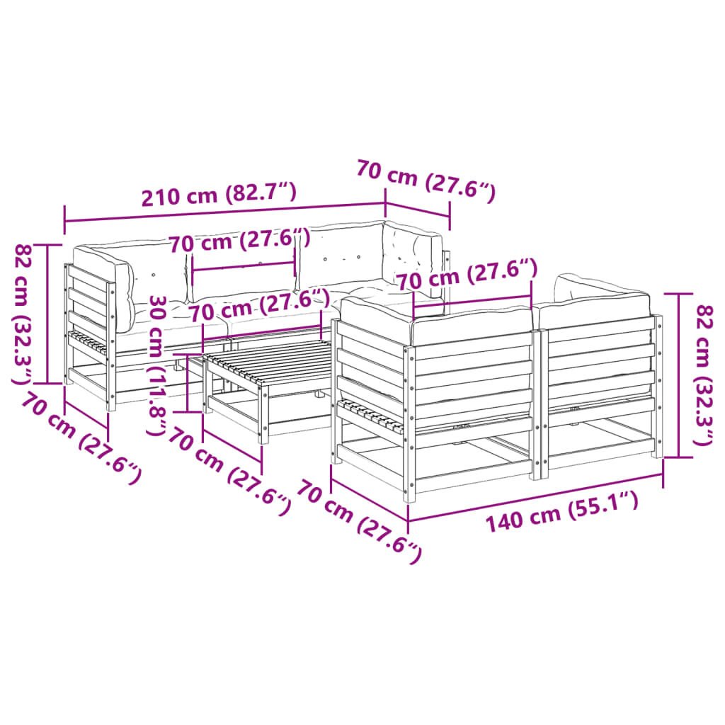 vidaXL 6 Piece Garden Sofa Set with Cushions Solid Wood Pine