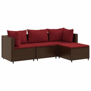 vidaXL 4 Piece Garden Lounge Set with Cushions Brown Poly Rattan