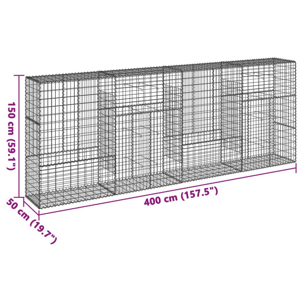 vidaXL Gabion Basket with Cover 400x50x150 cm Galvanised Iron