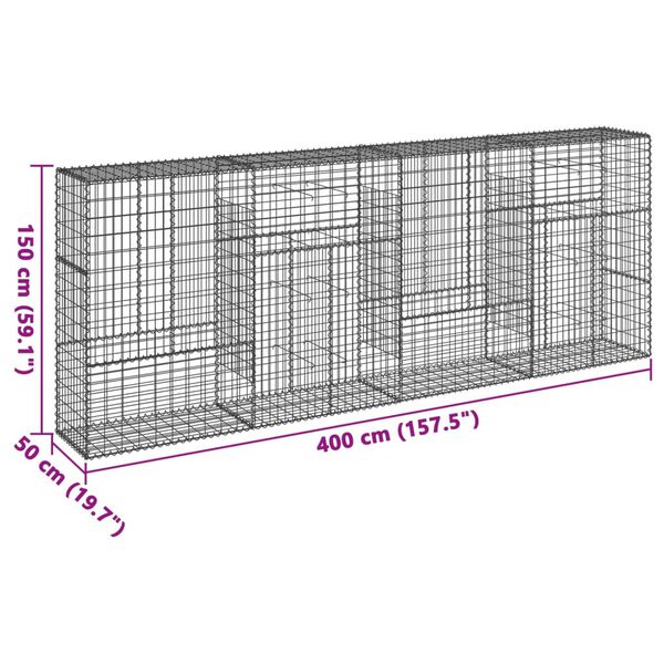 vidaXL Gabion Basket with Cover 400x50x150 cm Galvanised Iron