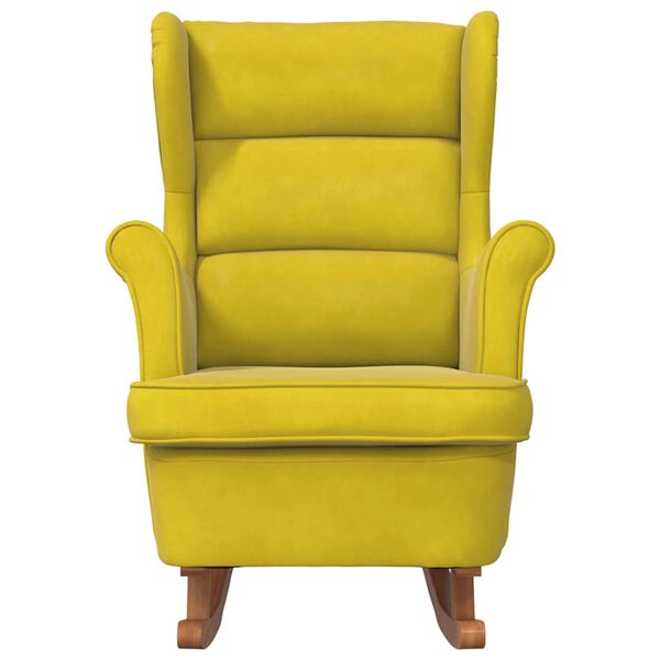 vidaXL Rocking Chair Wingback Yellow Velvet and Solid Wood