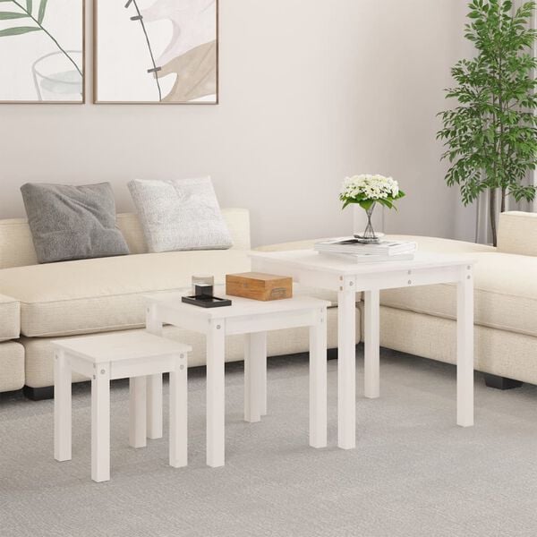 vidaXL Nesting Tables 3 pcs White Solid Wood Pine
