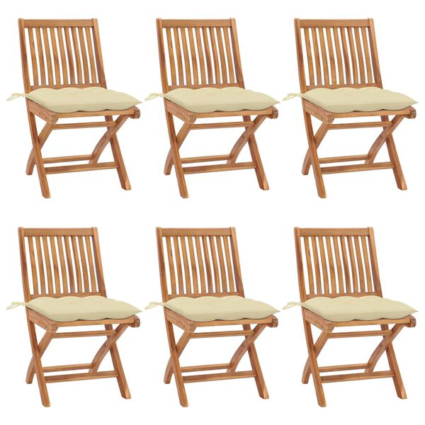 vidaXL Folding Garden Chairs with Cushions 6 pcs Solid Teak Wood