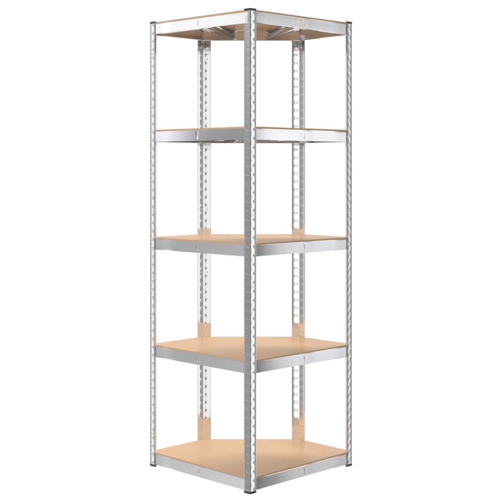vidaXL 5-Layer Corner Shelf Silver Steel&Engineered Wood