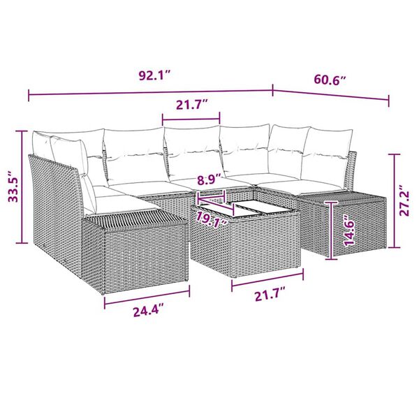 vidaXL Garden Sofa Set 7 pcs Brown Poly rattan