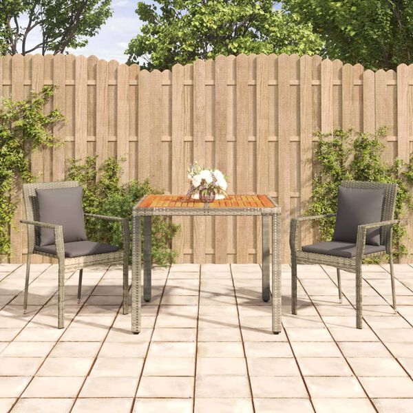 vidaXL 3 Piece Garden Dining Set with Cushions Grey Poly Rattan