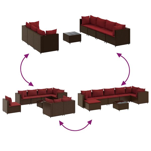 vidaXL 8 Piece Garden Lounge Set with Cushions Brown Poly Rattan