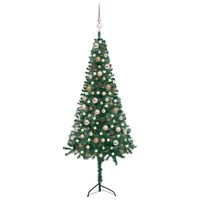 vidaXL Corner Artificial Christmas Tree LEDs&Ball Set Green 150 cm PVC