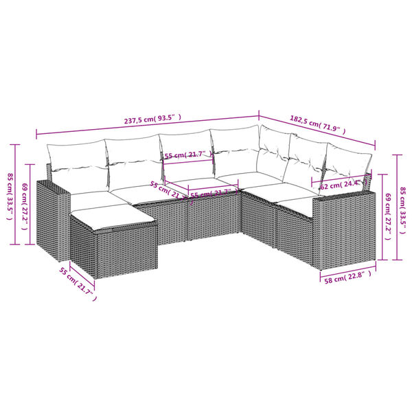 vidaXL 7 Piece Garden Sofa Set with Cushions Black Poly Rattan