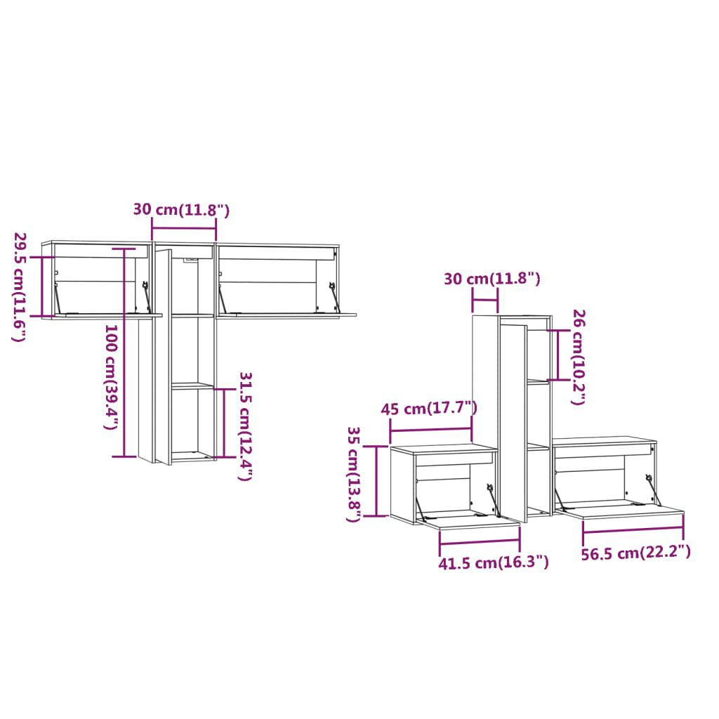 vidaXL TV Cabinets 6 pcs Grey Solid Wood Pine