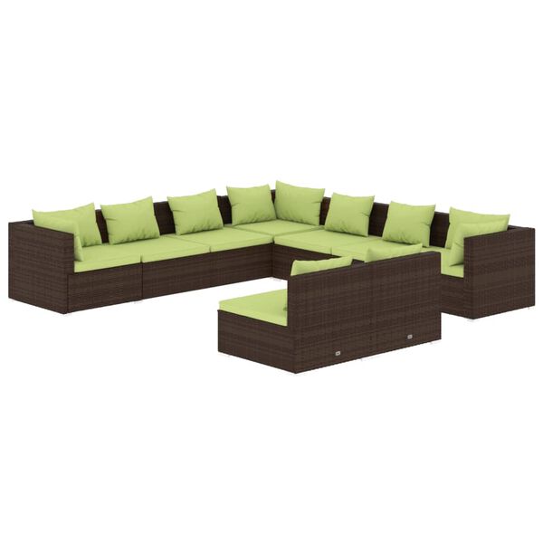 vidaXL 9 Piece Garden Lounge Set with Cushions Brown Poly Rattan