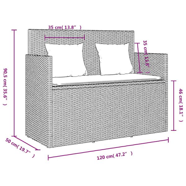 vidaXL Garden Bench with Cushions Black Poly Rattan