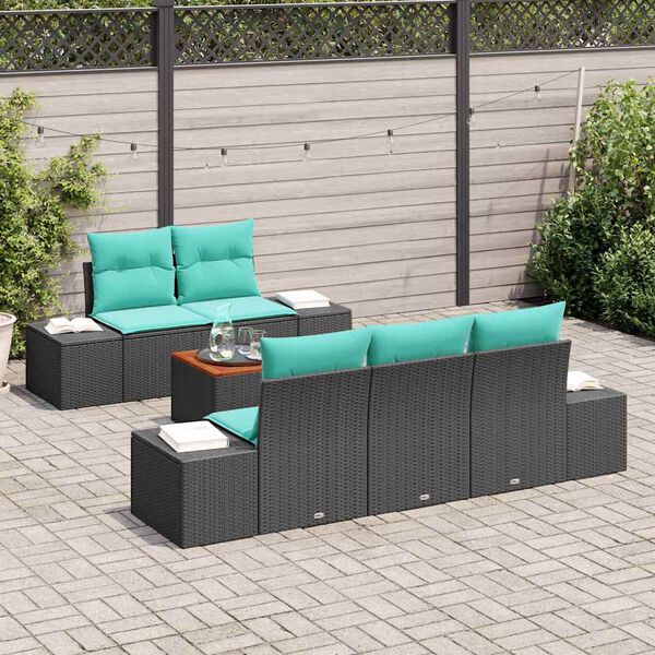 vidaXL Garden Sofa Set with Cushion 6 pcs Black Poly Rattan
