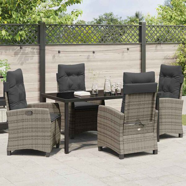 vidaXL Garden Dining Set with Cushion 5 pcs Grey Poly Rattan