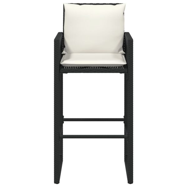 vidaXL Garden Bar Stools with Cushions 2 pcs Black Poly Rattan
