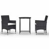vidaXL 3 Piece Garden Bistro Set Poly Rattan and Tempered Glass Black