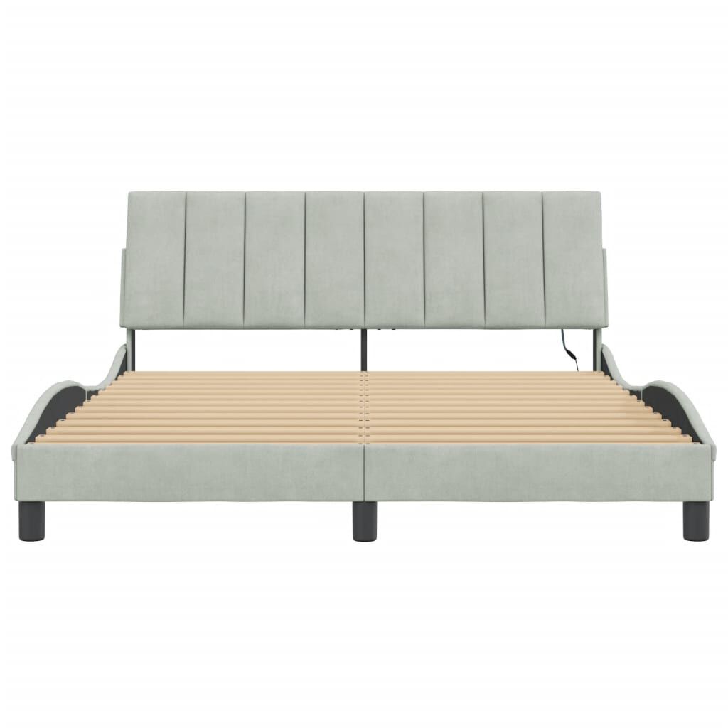 vidaXL Bed Frame with LED without Mattress Light Grey 152x203 cm Velvet
