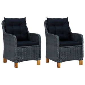 vidaXL Garden Chairs with Cushions 2 pcs Poly Rattan Dark Grey