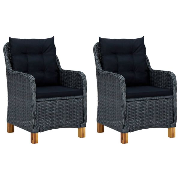 vidaXL Garden Chairs with Cushions 2 pcs Poly Rattan Dark Grey