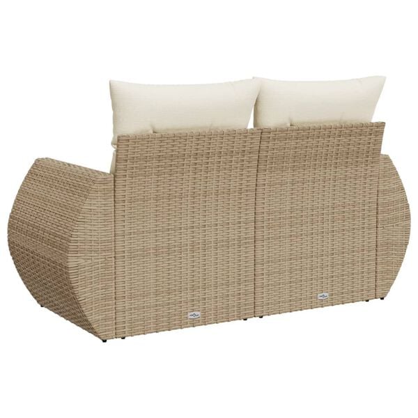 vidaXL Garden Sofa with Cushions 2-Seater Beige Poly Rattan