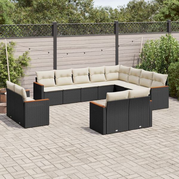 vidaXL 12 Piece Garden Sofa Set with Cushions Black Poly Rattan