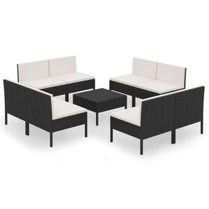 vidaXL 9 Piece Garden Lounge Set with Cushions Poly Rattan Black