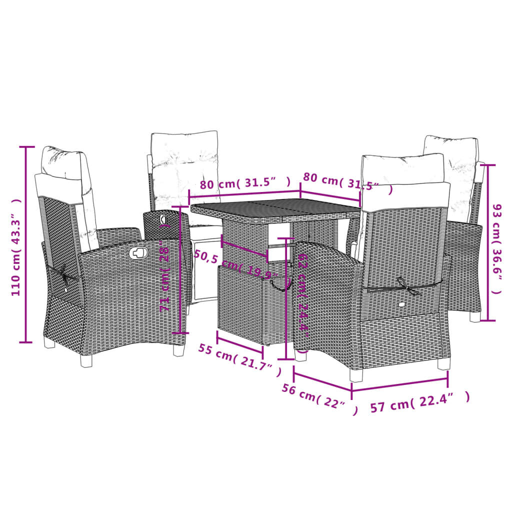 vidaXL 5 Piece Garden Dining Set with Cushions Grey Poly Rattan