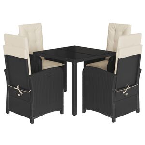 vidaXL 5 Piece Garden Dining Set with Cushions Black Poly Rattan