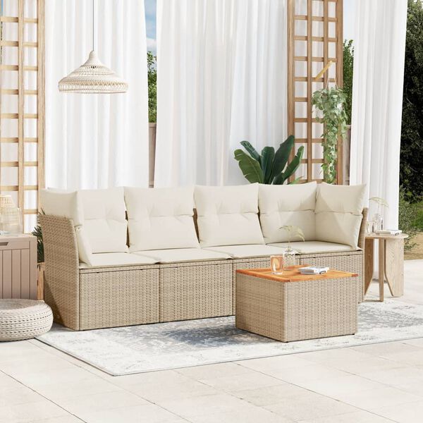 vidaXL 5 Piece Garden Sofa Set with Cushions Beige Poly Rattan