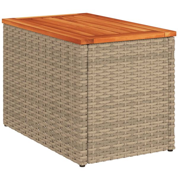 vidaXL Garden Side Tables 2pcs Beige 55x34x37cm Poly Rattan Solid Wood