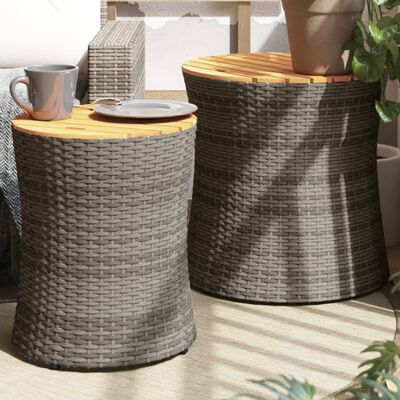 vidaXL Garden Side Tables 2 pcs with Wooden Top Grey Poly Rattan