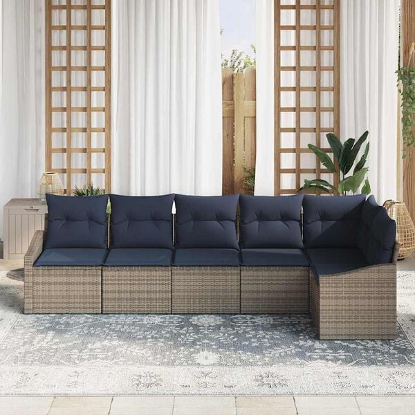vidaXL Sofa Set with Cushion 6 pcs Grey Poly Rattan