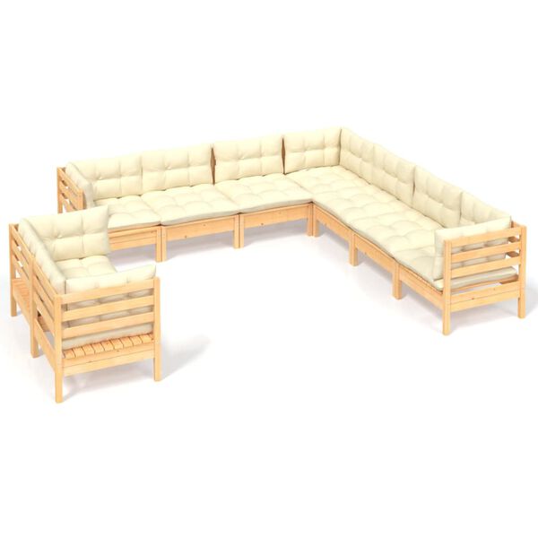 vidaXL 9 Piece Garden Lounge Set with Cream Cushions Solid Pinewood