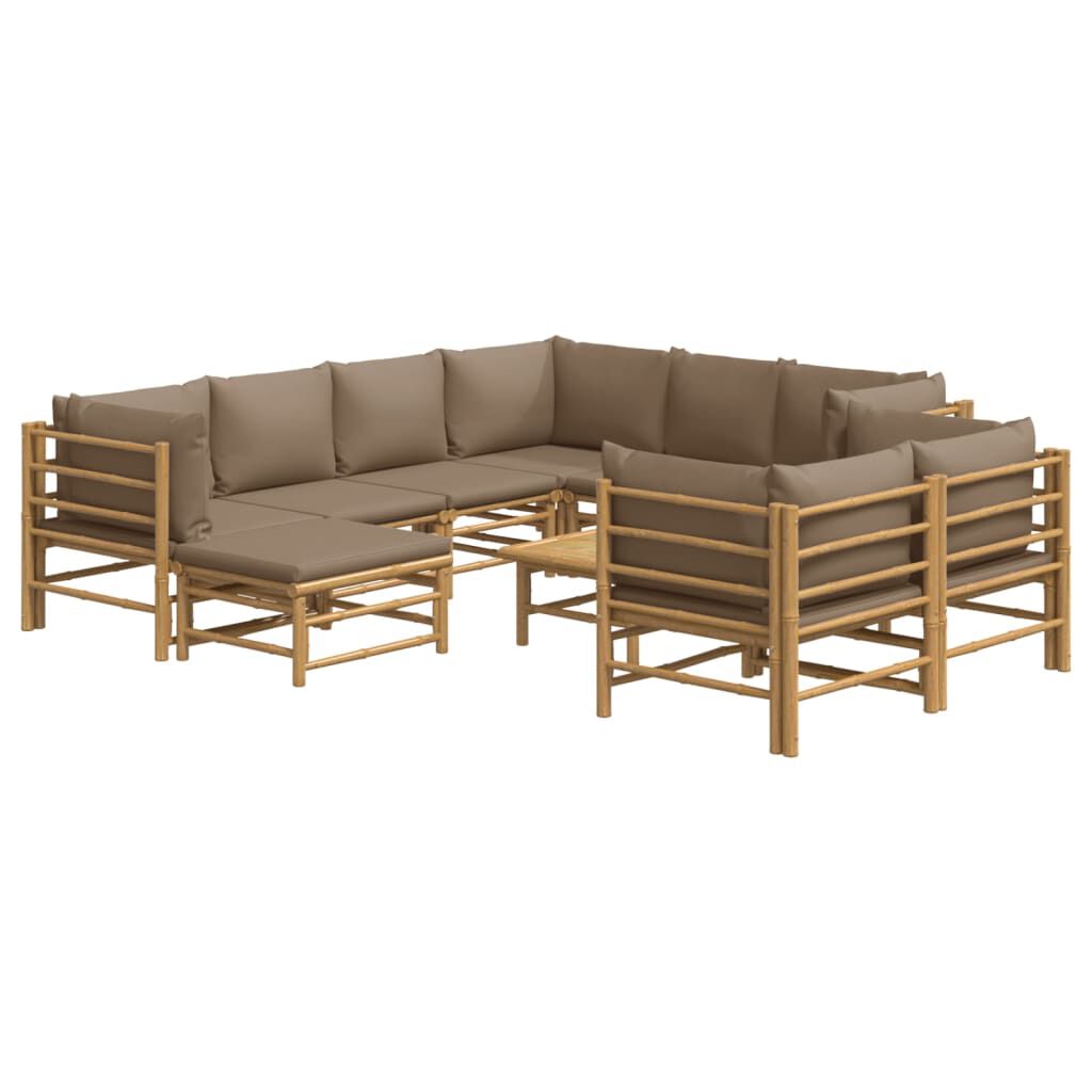 vidaXL 10 Piece Garden Lounge Set with Taupe Cushions Bamboo