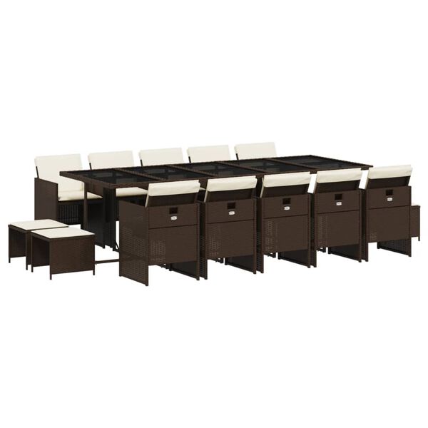 vidaXL 15 Piece Garden Dining Set with Cushions Brown Poly Rattan