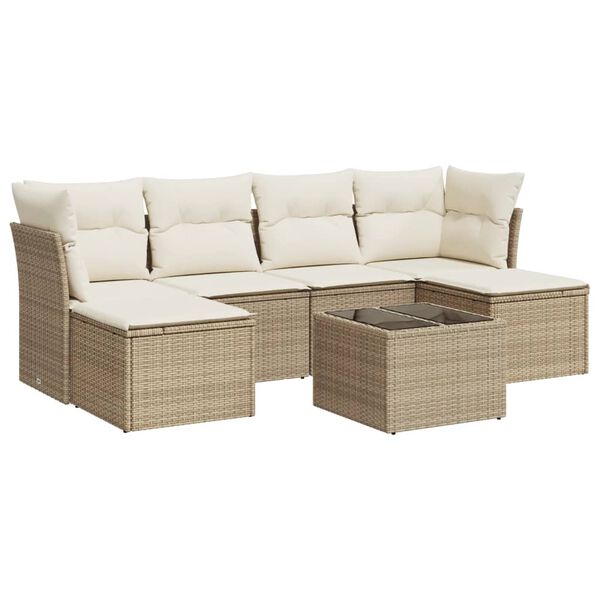vidaXL 7 Piece Garden Sofa Set with Cushions Beige Poly Rattan