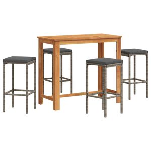vidaXL 5 Piece Garden Bar Set Grey Solid Wood Acacia and Poly Rattan